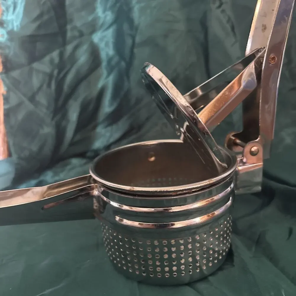 Vintage Metal Tomato Potato Crusher Masher Rice, Juicer Kitchen Gadget Strainer